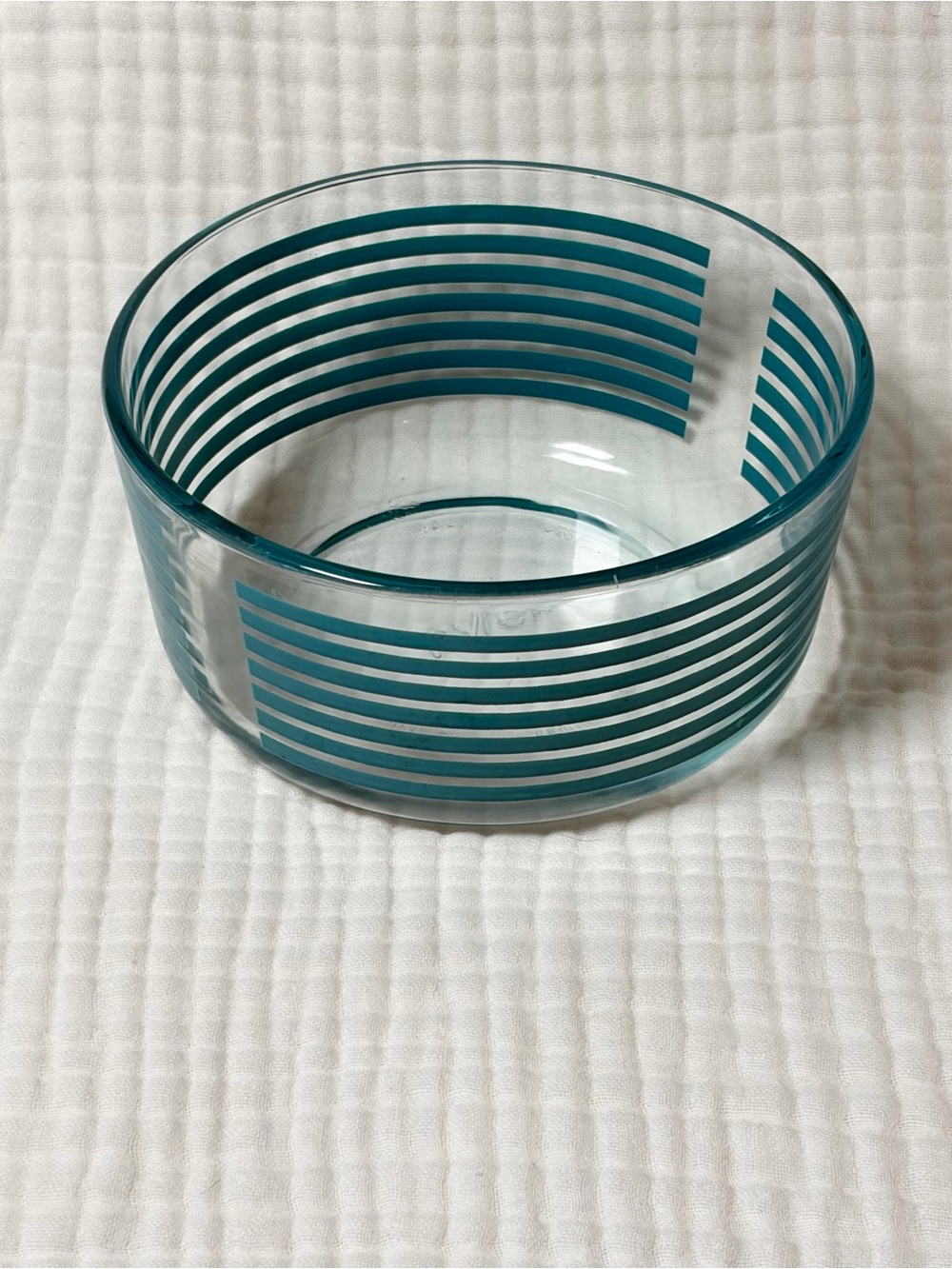 Vintage MCM Pyrex 1 QT Teal  Stripe Clear Glass Bowl 7201 Excellent Condition